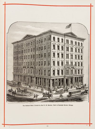 The Ashland Block at Clark and Randolph Streets, Chicago, Illustration in The Merchants and Manufacturers of Chicago Illustrated, 1873 by American School